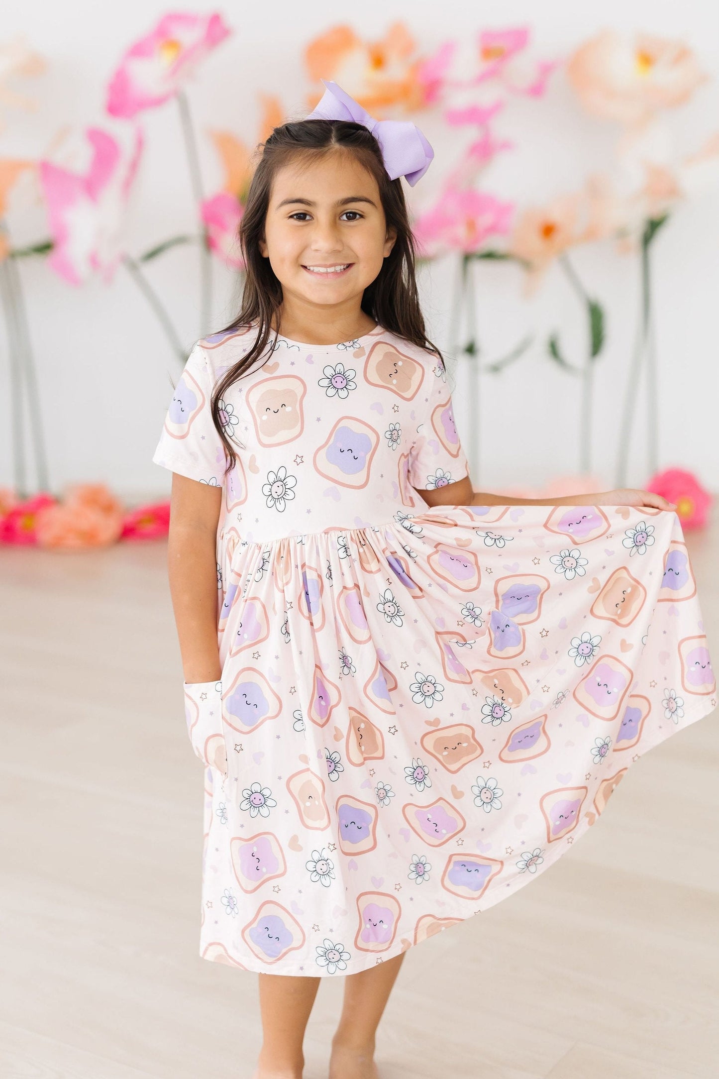 Peanut Butter Jelly Time Short Sleeve Pocket Twirl Dress