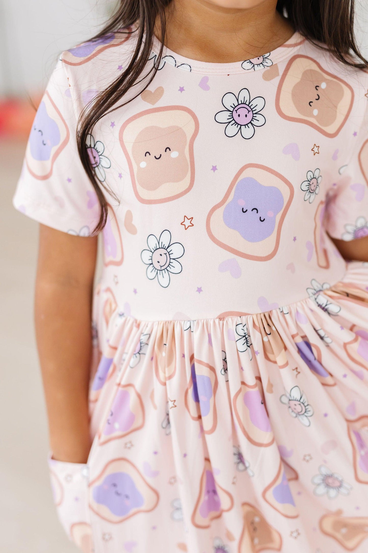 Peanut Butter Jelly Time Short Sleeve Pocket Twirl Dress
