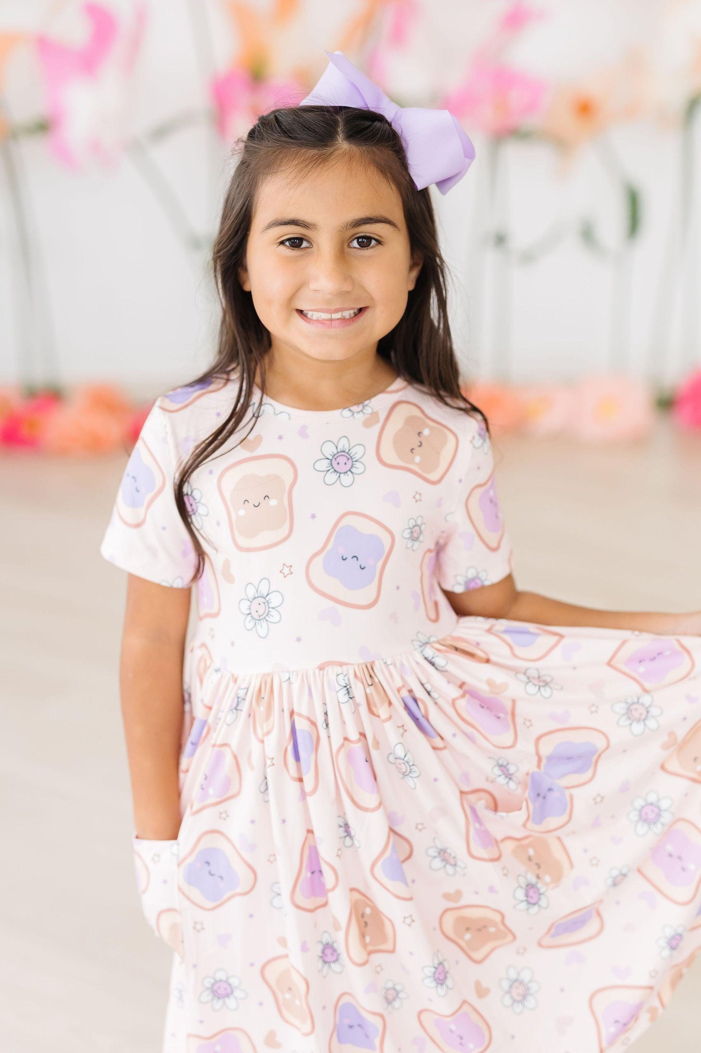 Peanut Butter Jelly Time Short Sleeve Pocket Twirl Dress