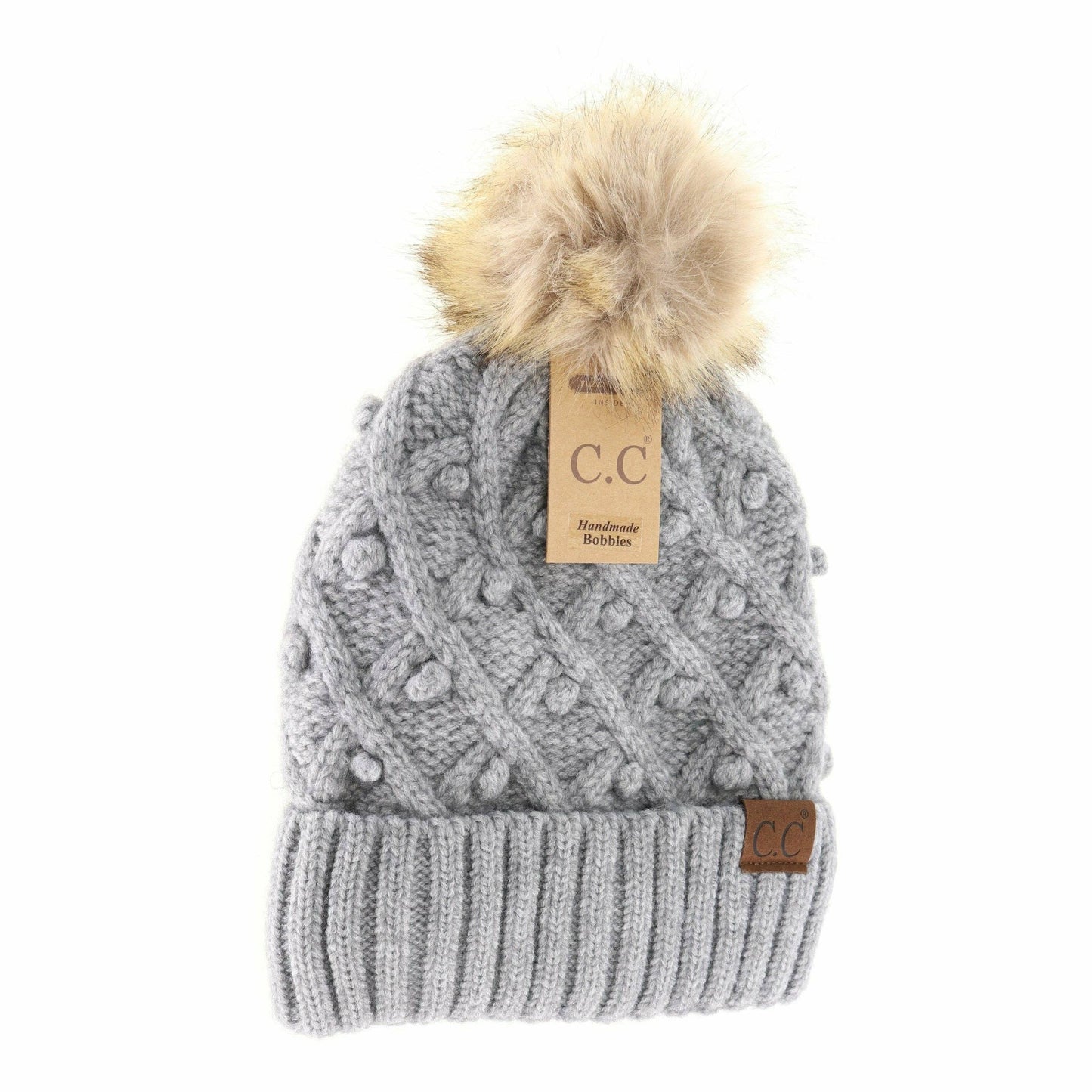 C.C. Bobble Knit Fur Pom Beanie- 10 Colors