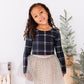 Black Plaid | CROPPED Bow Back Long Sleeve Top