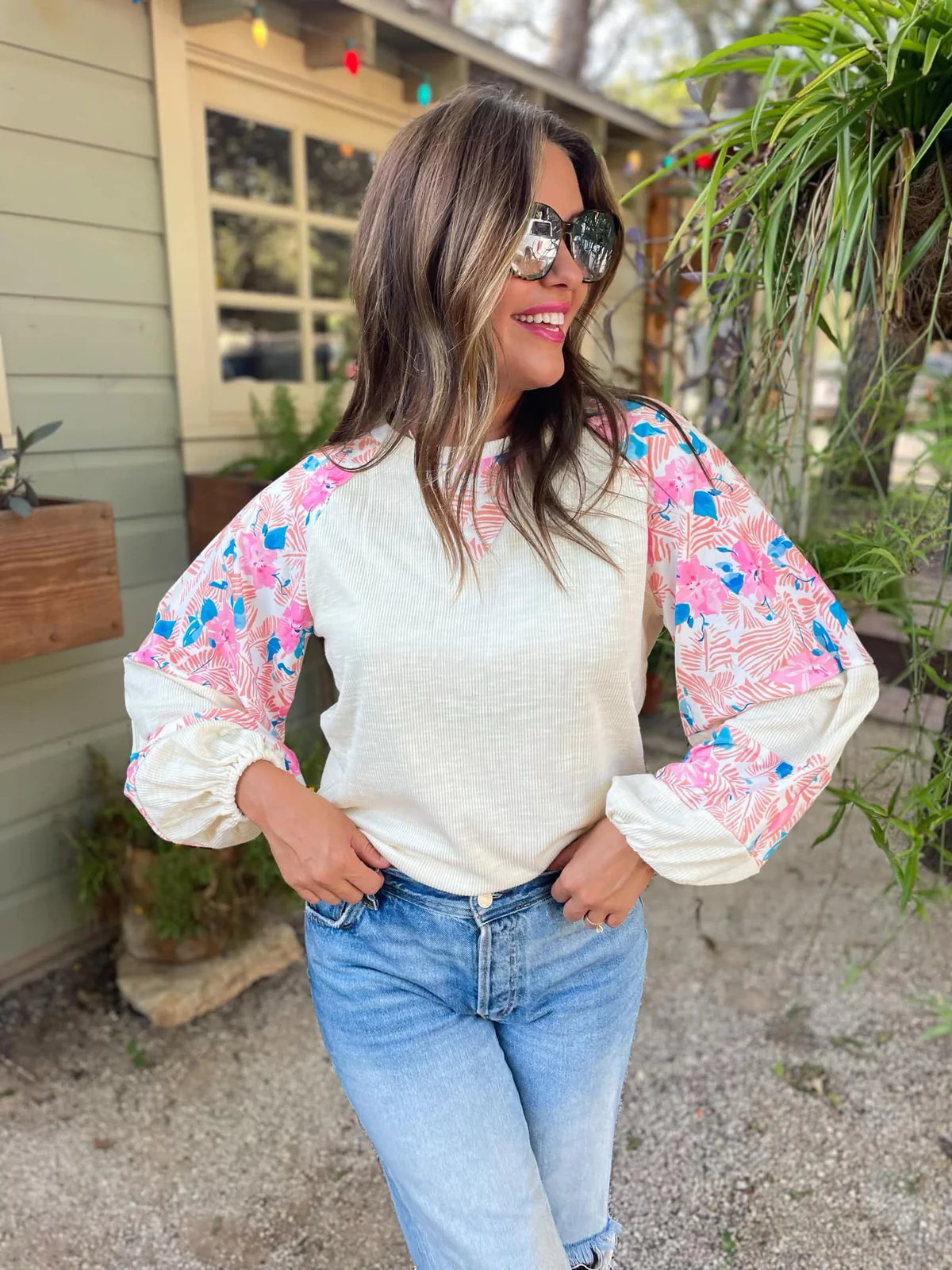 Magnolia Floral Balloon Sleeve Blouse