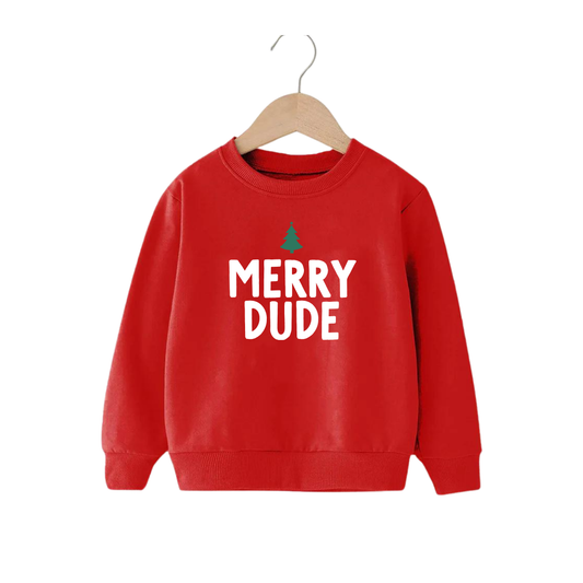 Merry Dude Tree Pullover- Red (Size 4T)