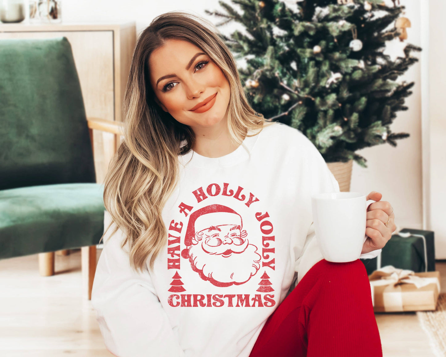 Holly Jolly Christmas Retro Santa Crewneck Sweatshirt