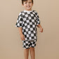 Organic Cotton Black & White Checkered Shorts Set