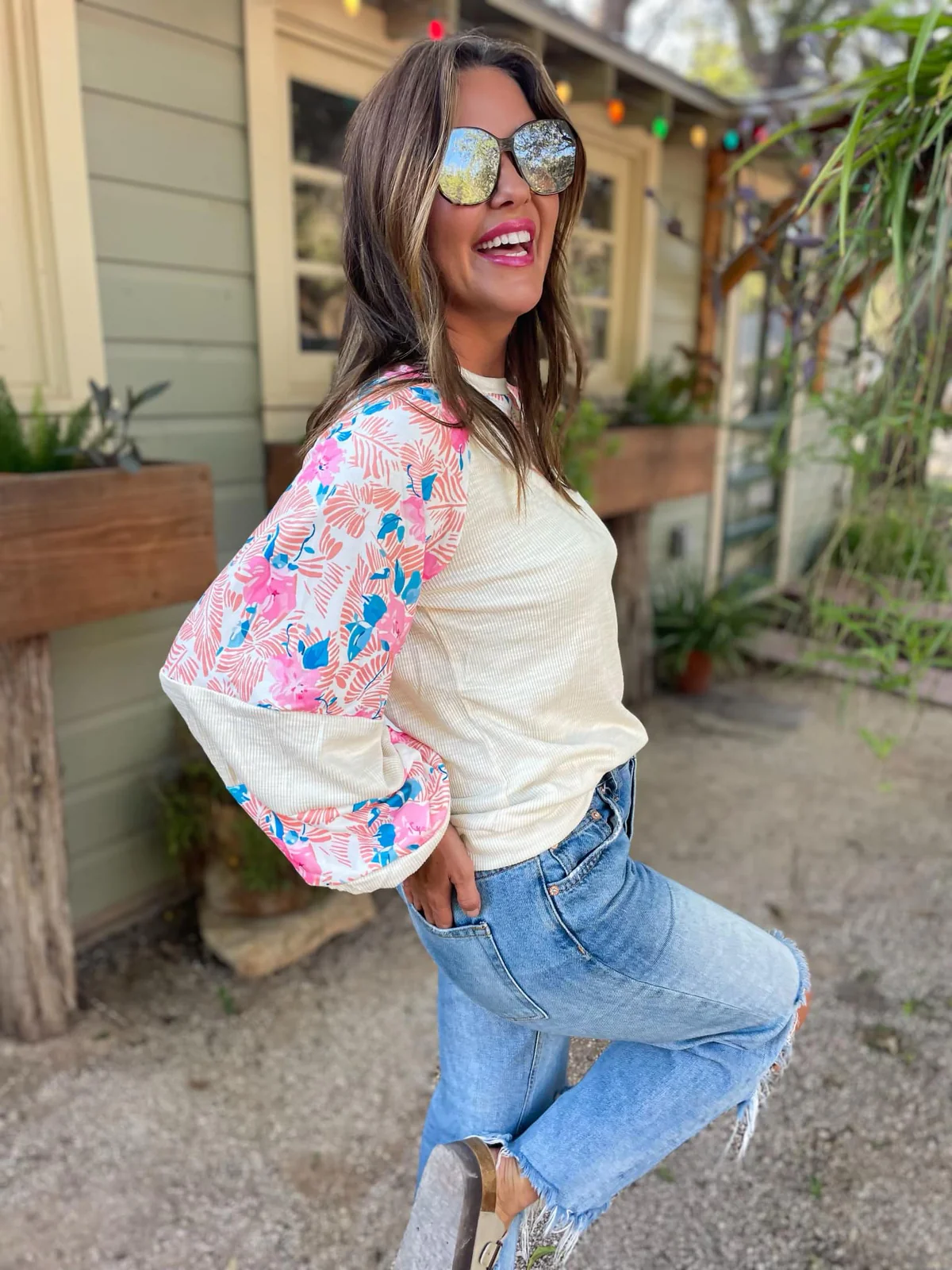 Magnolia Floral Balloon Sleeve Blouse