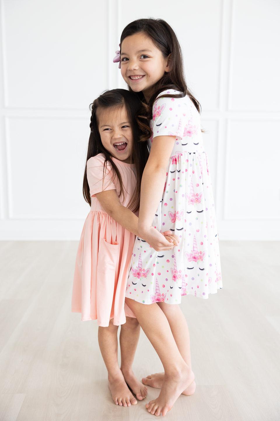 Peach Short Sleeve Pocket Twirl Dress