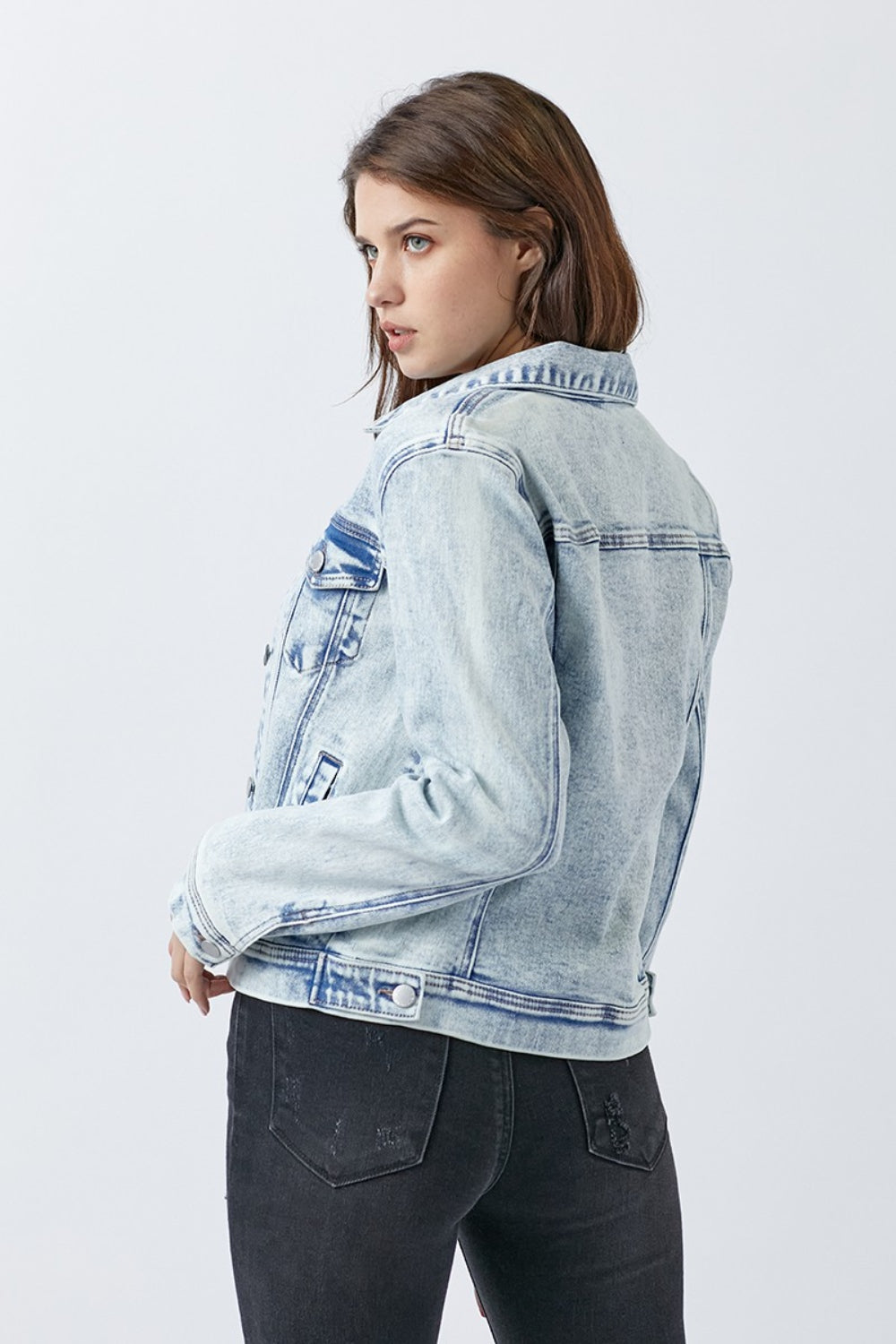 RISEN Gianna Button Up Washed Denim Jacket