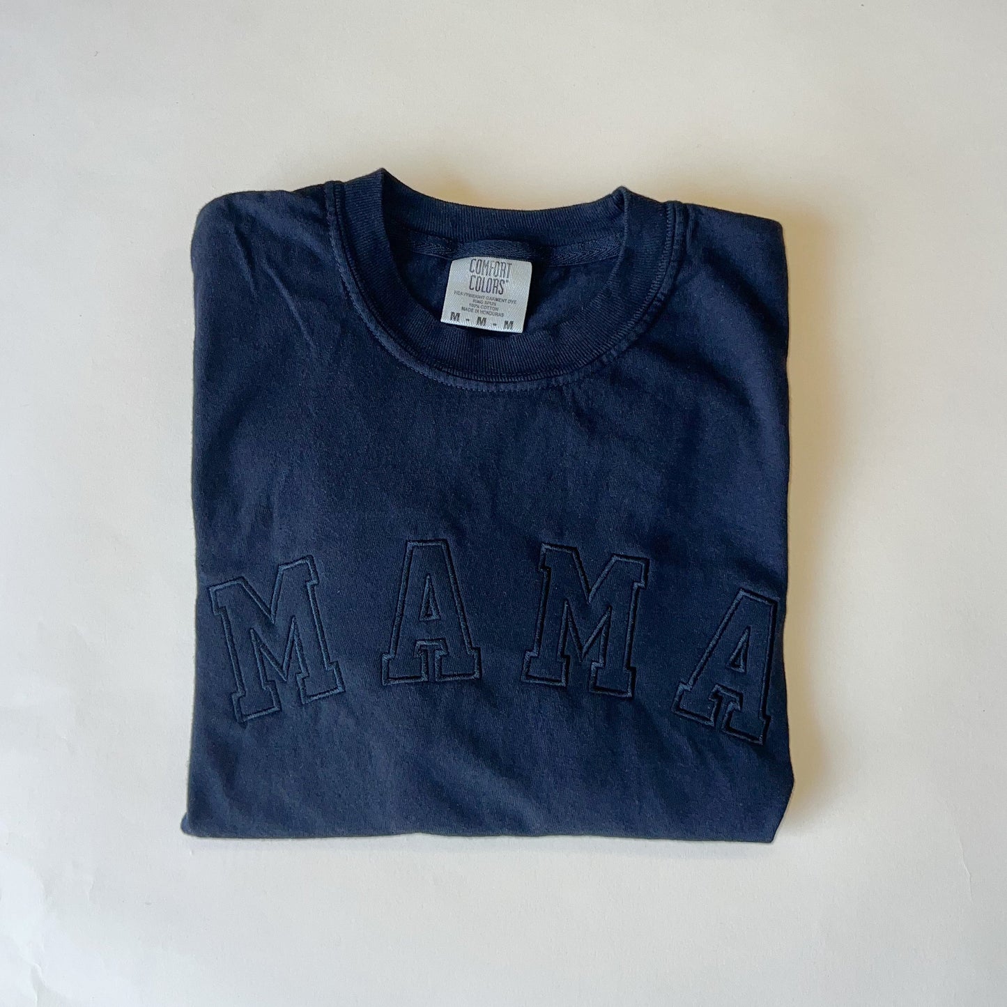 Neutral Mama Tee - Embroidered Varsity Design - Tonal