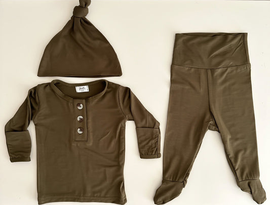 Army Green Newborn Outfit With Hat/Headband Option