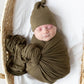 Swaddle Blanket and Hat Set - Army Green