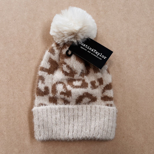 Ivory Leopard Print Beanie