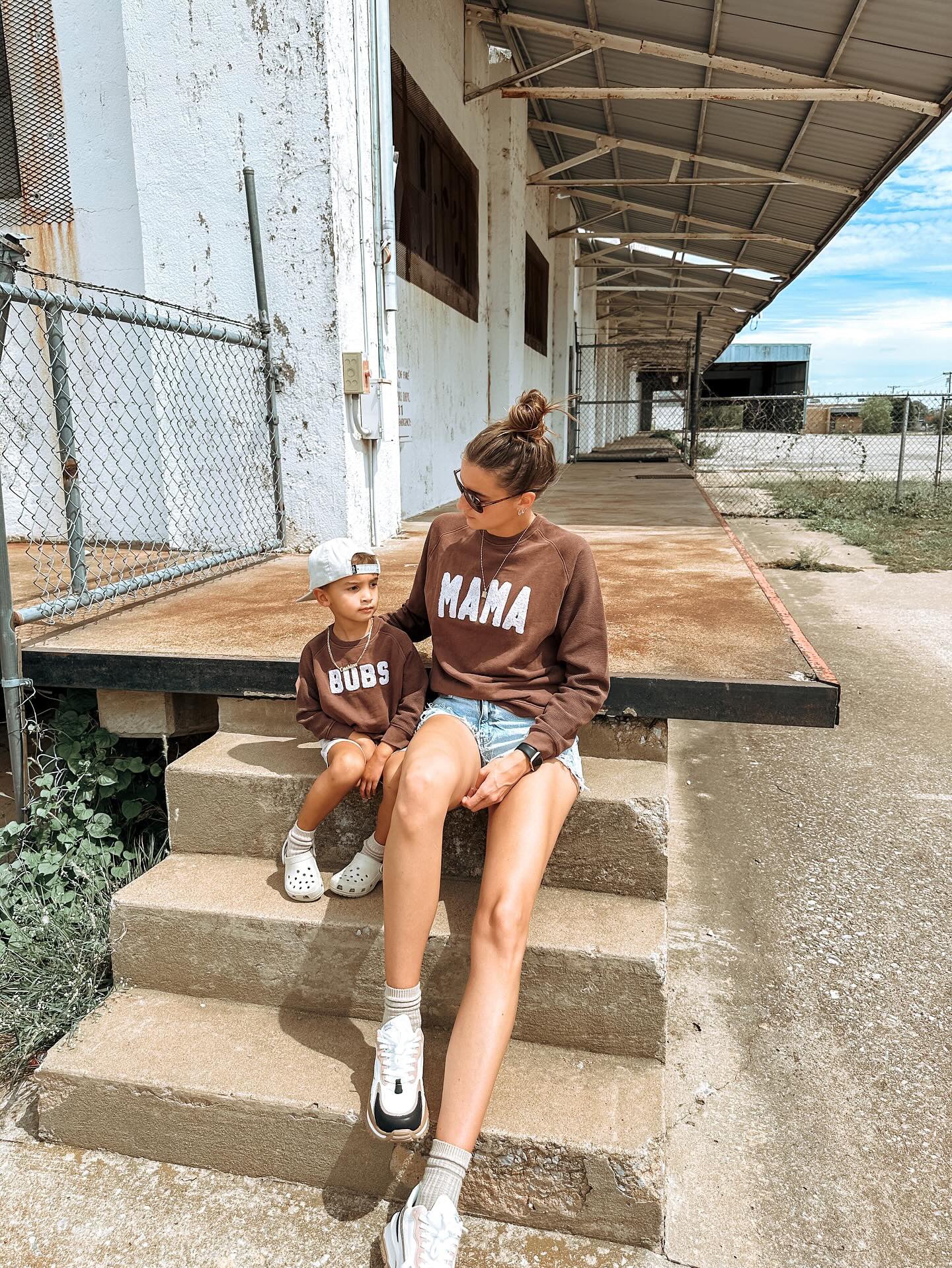 Mama Chenille Adult Waffle Sleeve Crewneck - Faded Mocha