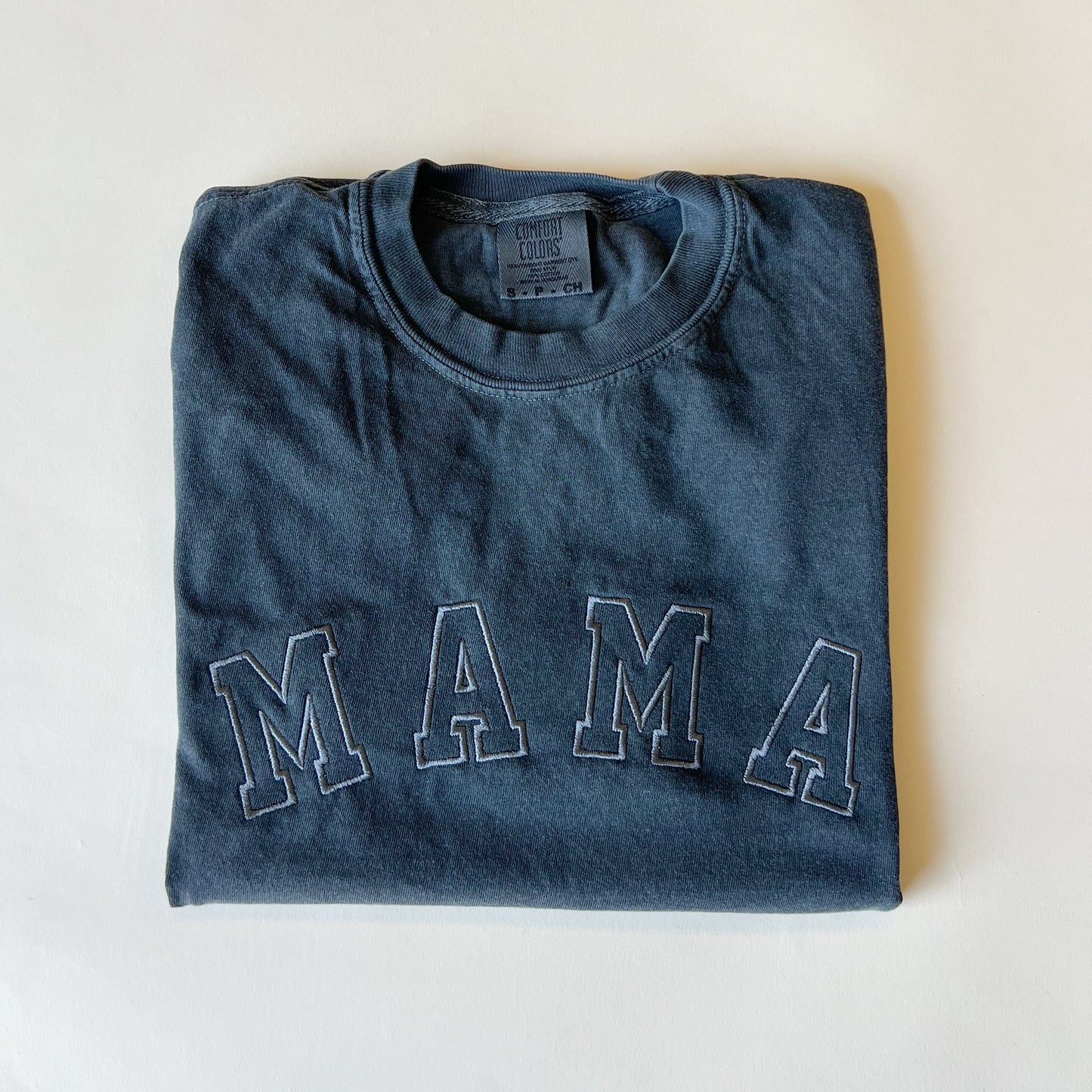 Neutral Mama Tee - Embroidered Varsity Design - Tonal