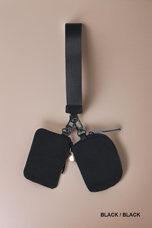 On The Go Dual Pouch Wristlet- Black/Black