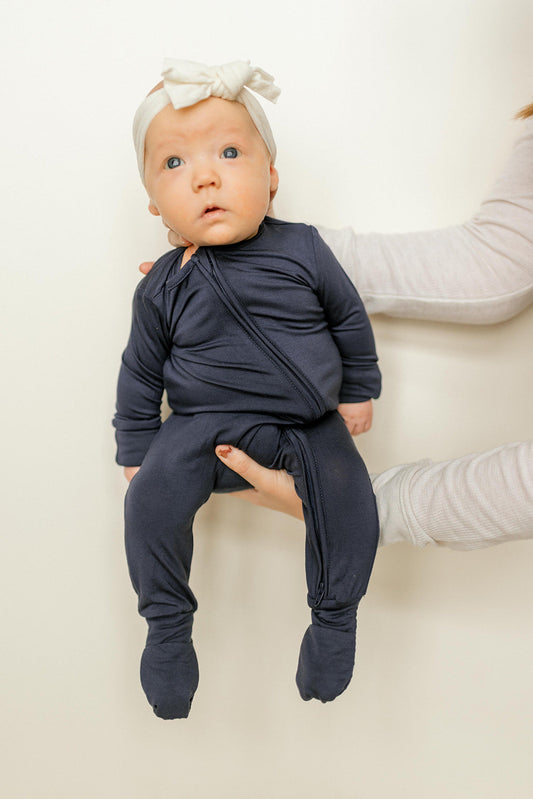 Navy Blue Bamboo Convertible Jumpsuit (0-3 Months)
