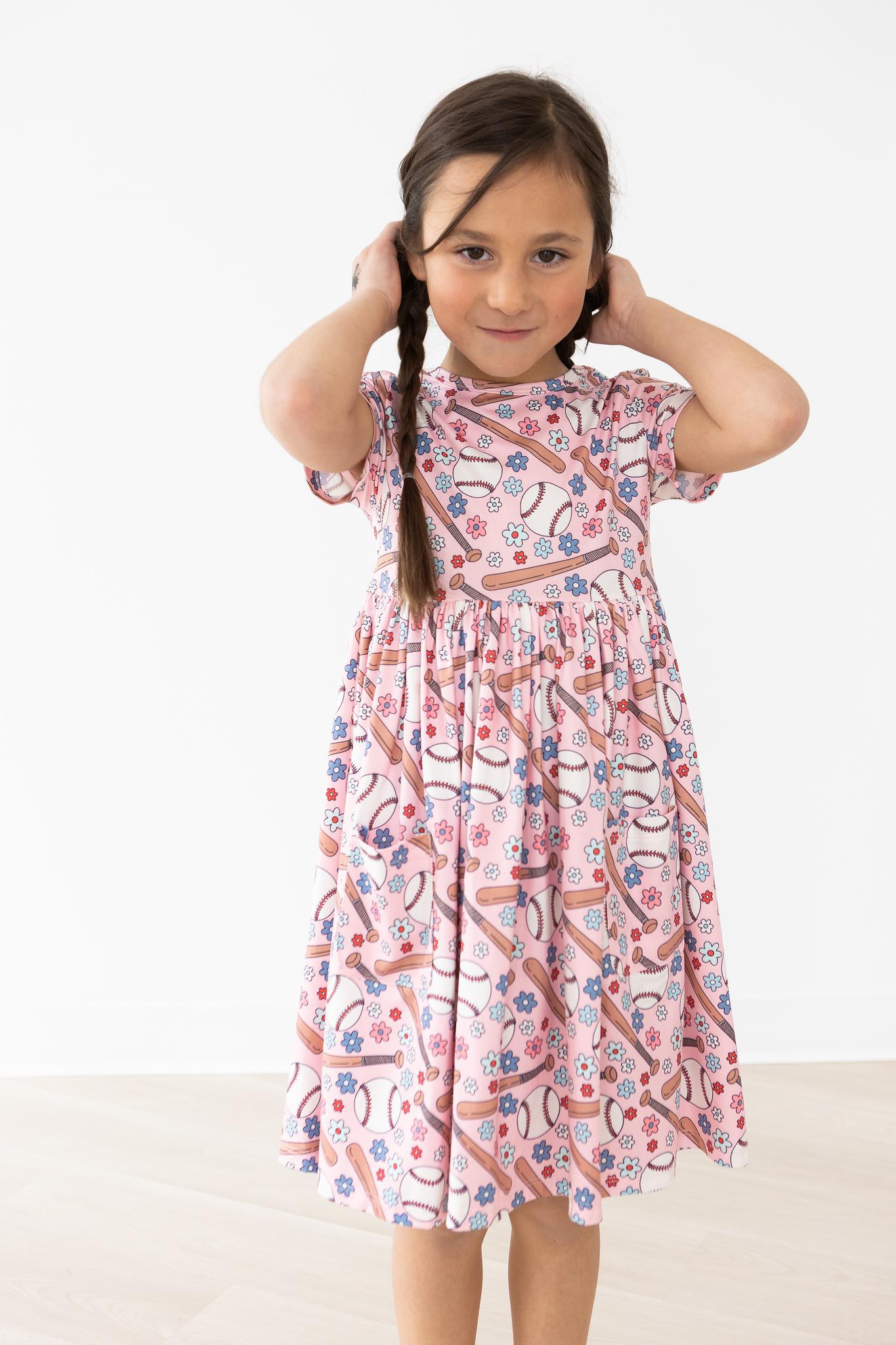 Batter Up Short Sleeve Pocket Twirl Dress
