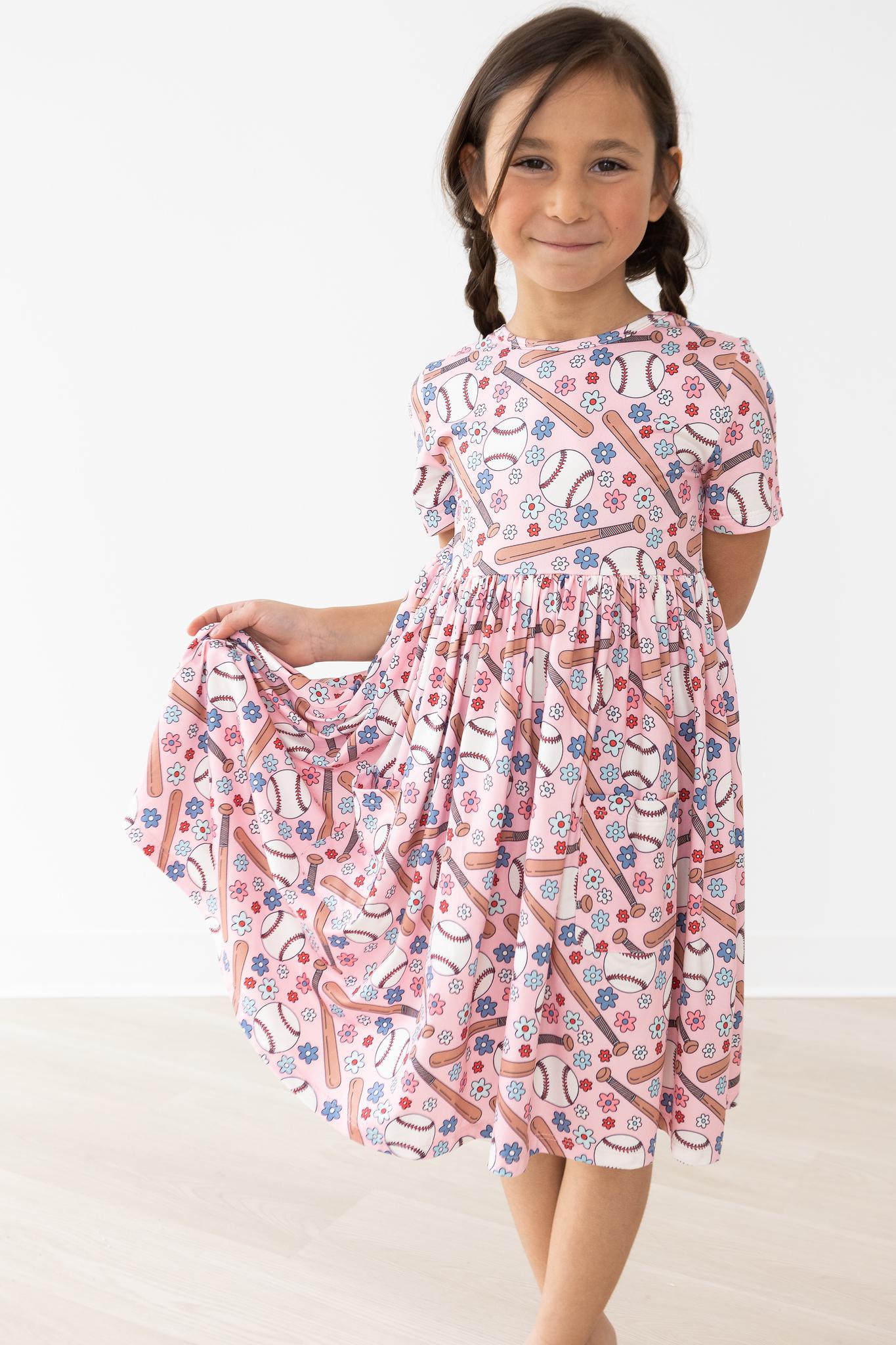 Batter Up Short Sleeve Pocket Twirl Dress