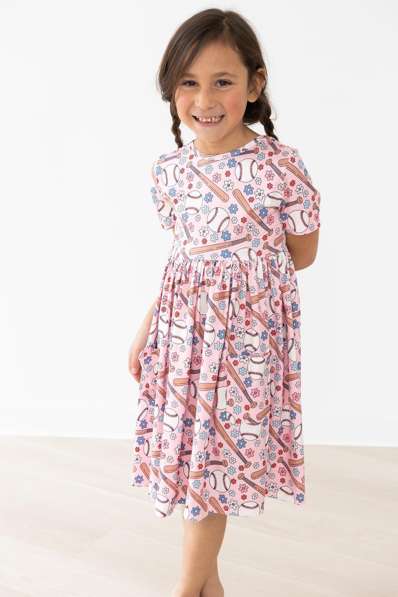 Batter Up Short Sleeve Pocket Twirl Dress