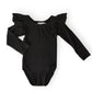Black Long Sleeve Flutter Sleeve Leotard