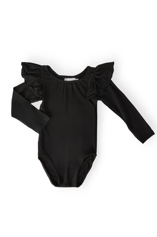 Black Long Sleeve Flutter Sleeve Leotard