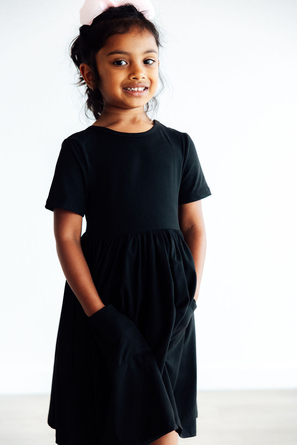 Black Short Sleeve Pocket Twirl Dress