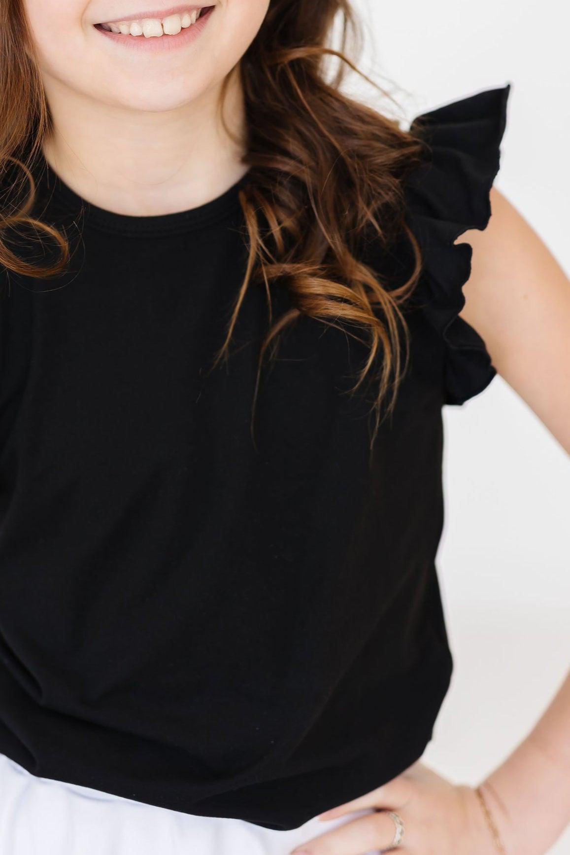 Black Short Sleeve Ruffle Tee