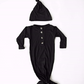 Black Newborn Knotted Gown and Hat Set
