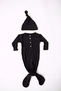 Black Newborn Knotted Gown and Hat Set