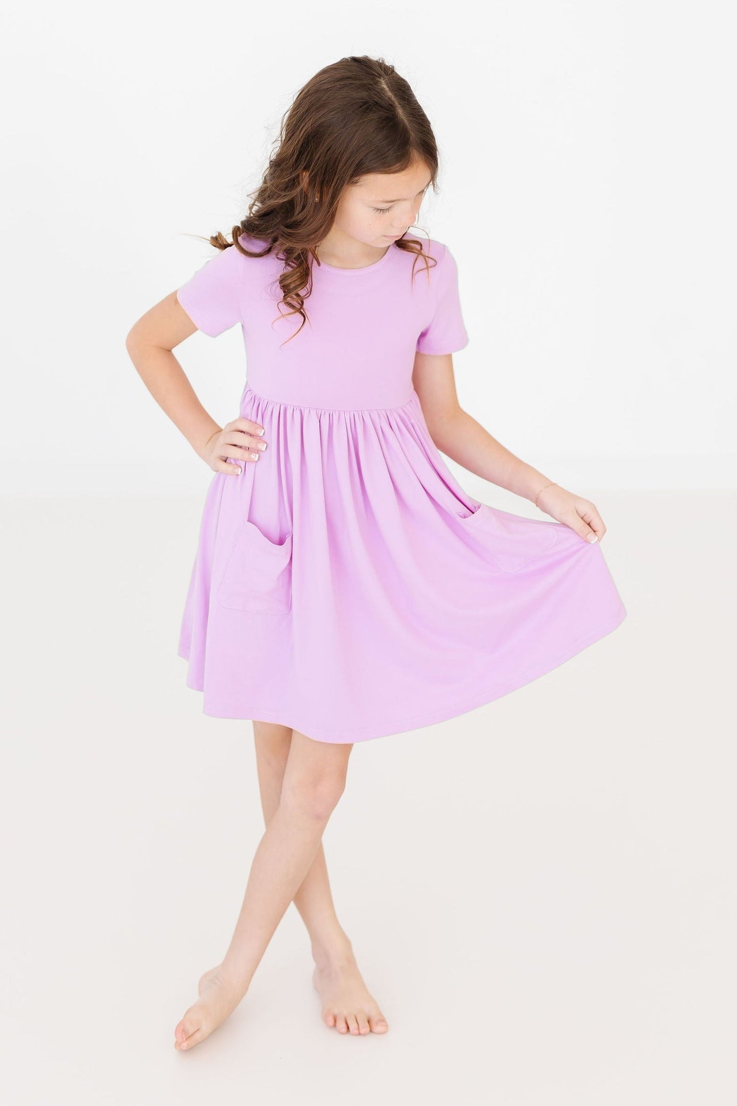 Bright Lilac Short Sleeve Pocket Twirl Dress