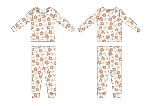 Sad Beige Daisy 2-Piece Pajama Set