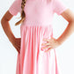 Bubblegum Pink Short Sleeve Pocket Twirl Dress