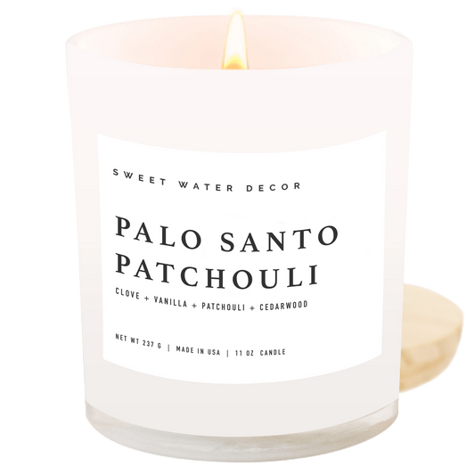 Palo Santo Patchouli Soy Candle - White Jar - 11 oz
