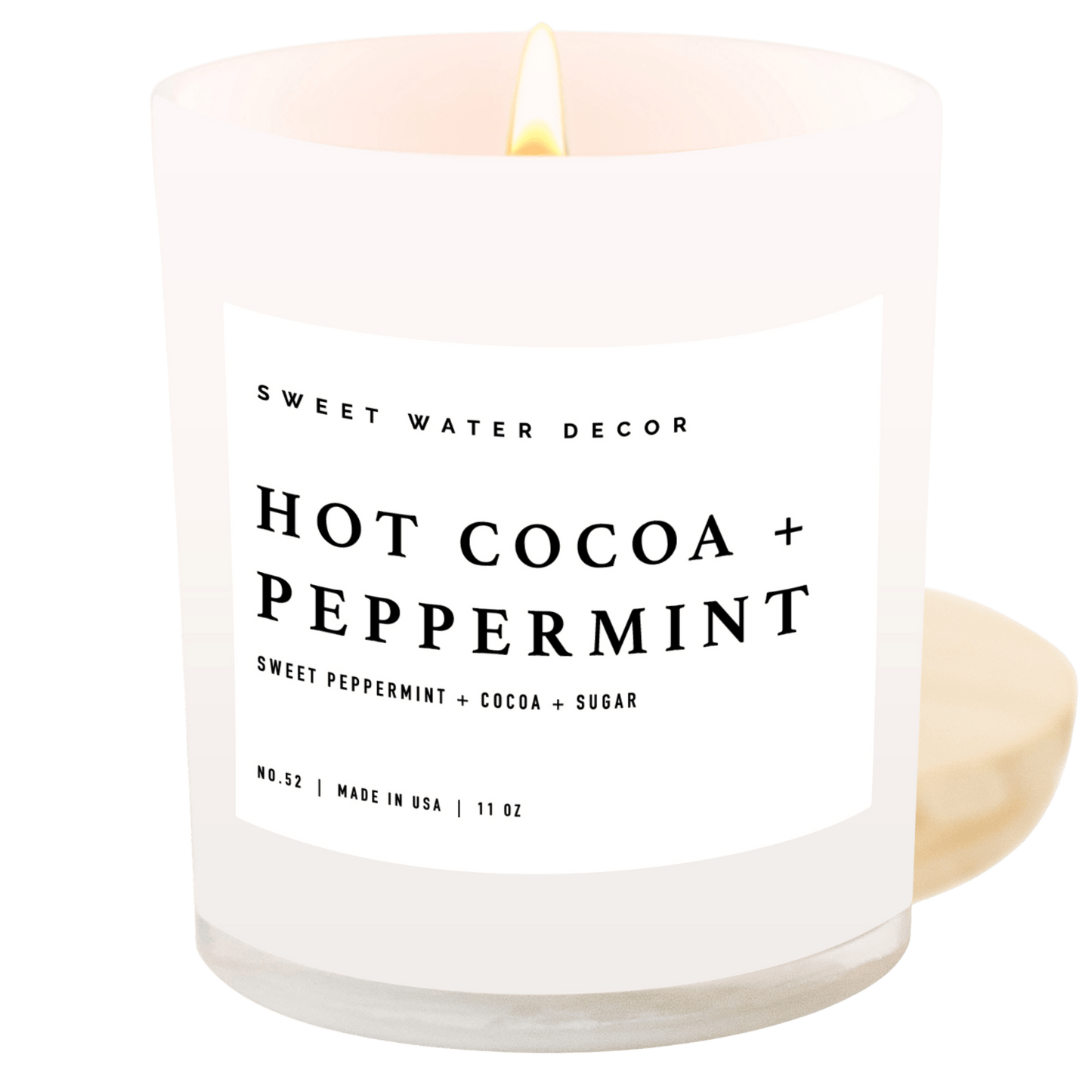 Hot Cocoa and Peppermint Soy Candle - White Jar - 11 oz