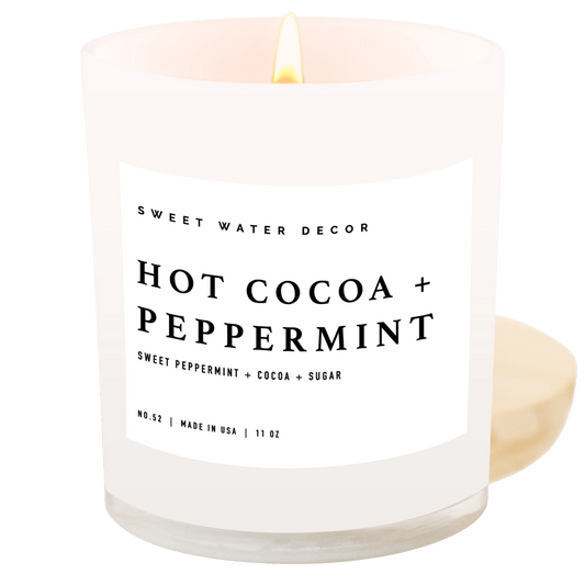 Hot Cocoa and Peppermint Soy Candle - White Jar - 11 oz