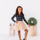 Black Plaid | CROPPED Bow Back Long Sleeve Top