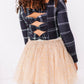 Black Plaid | CROPPED Bow Back Long Sleeve Top