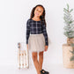 Black Plaid | CROPPED Bow Back Long Sleeve Top