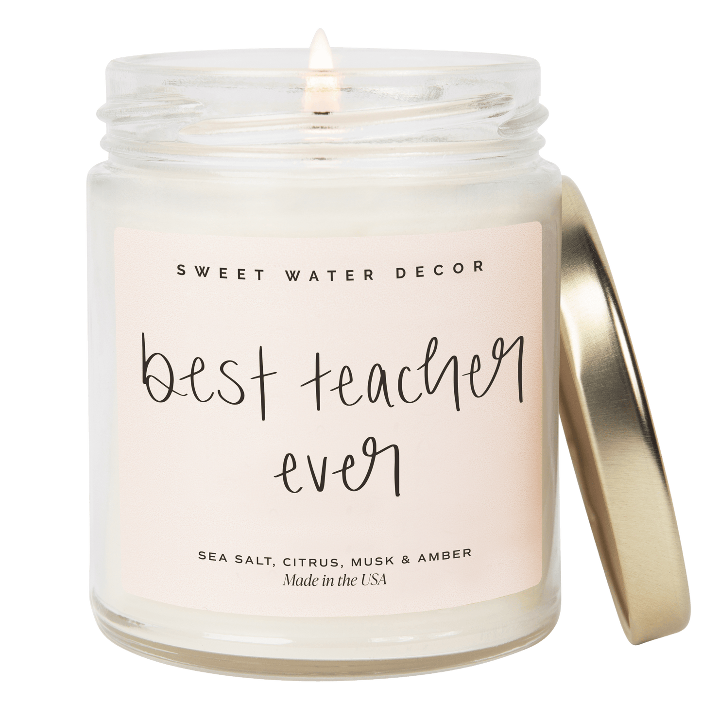 Best Teacher Ever Soy Candle - Clear Jar - 9 oz (Salt and Sea)
