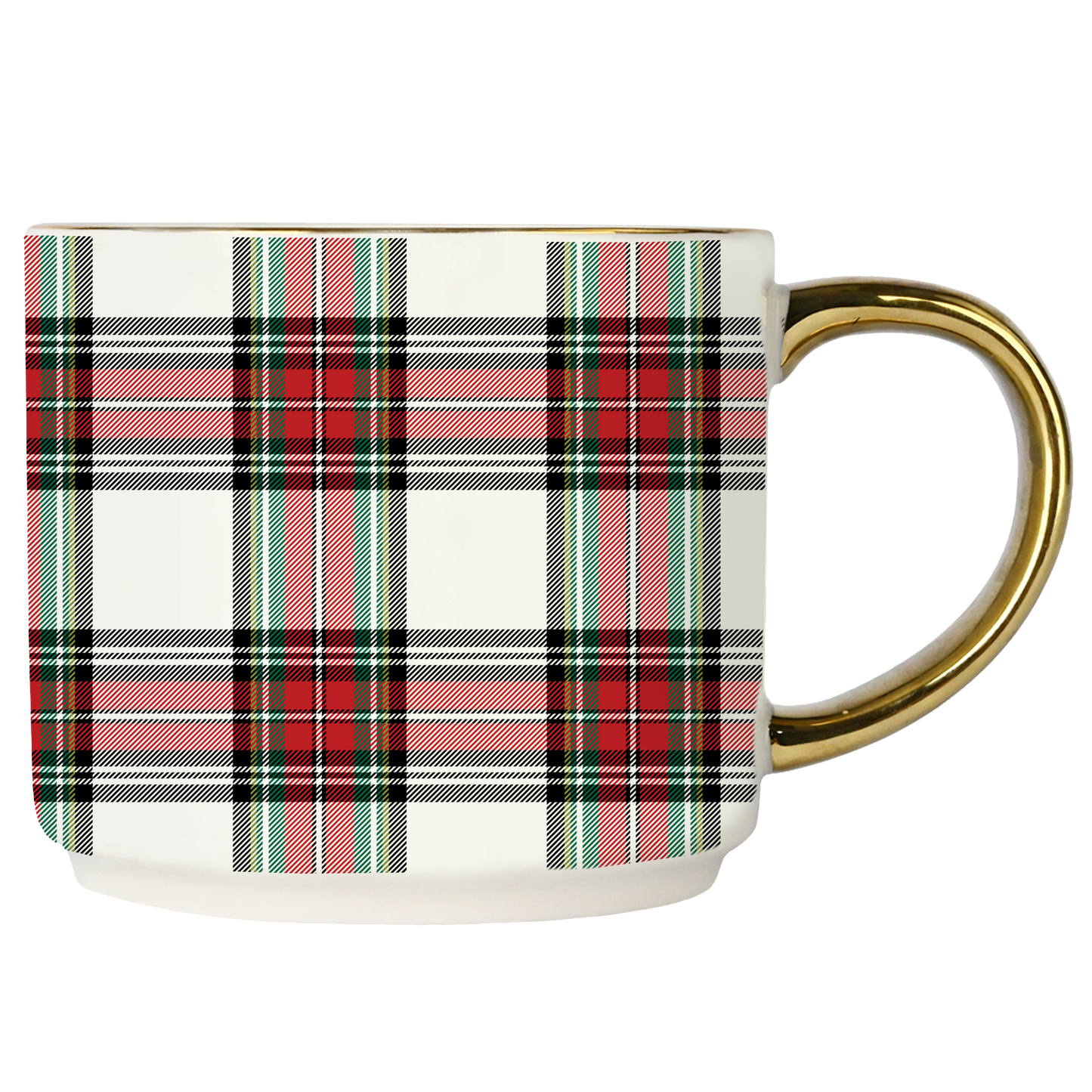White Plaid 14oz. Gold Handle Coffee Mug