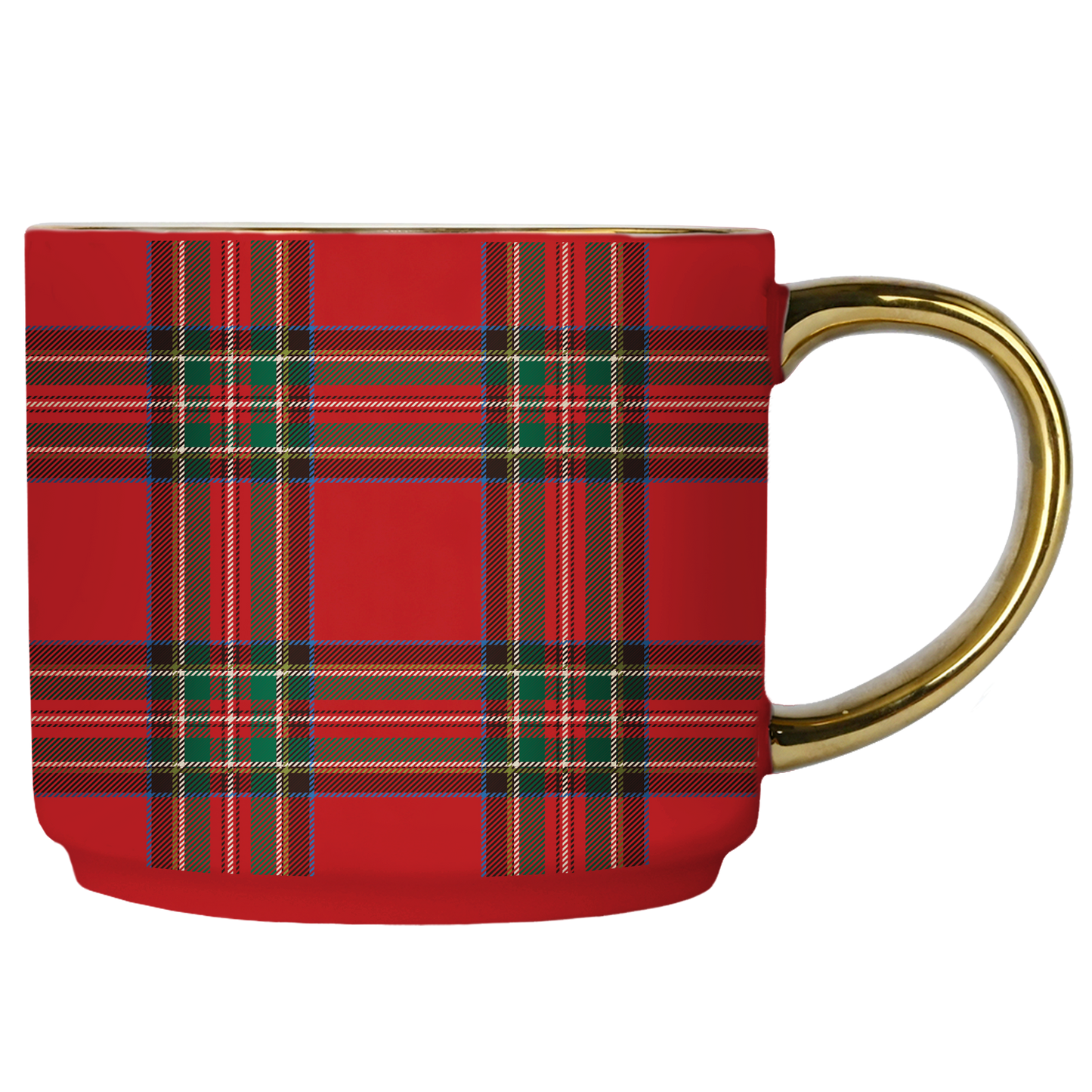 Red Plaid 14oz. Gold Handle Coffee Mug
