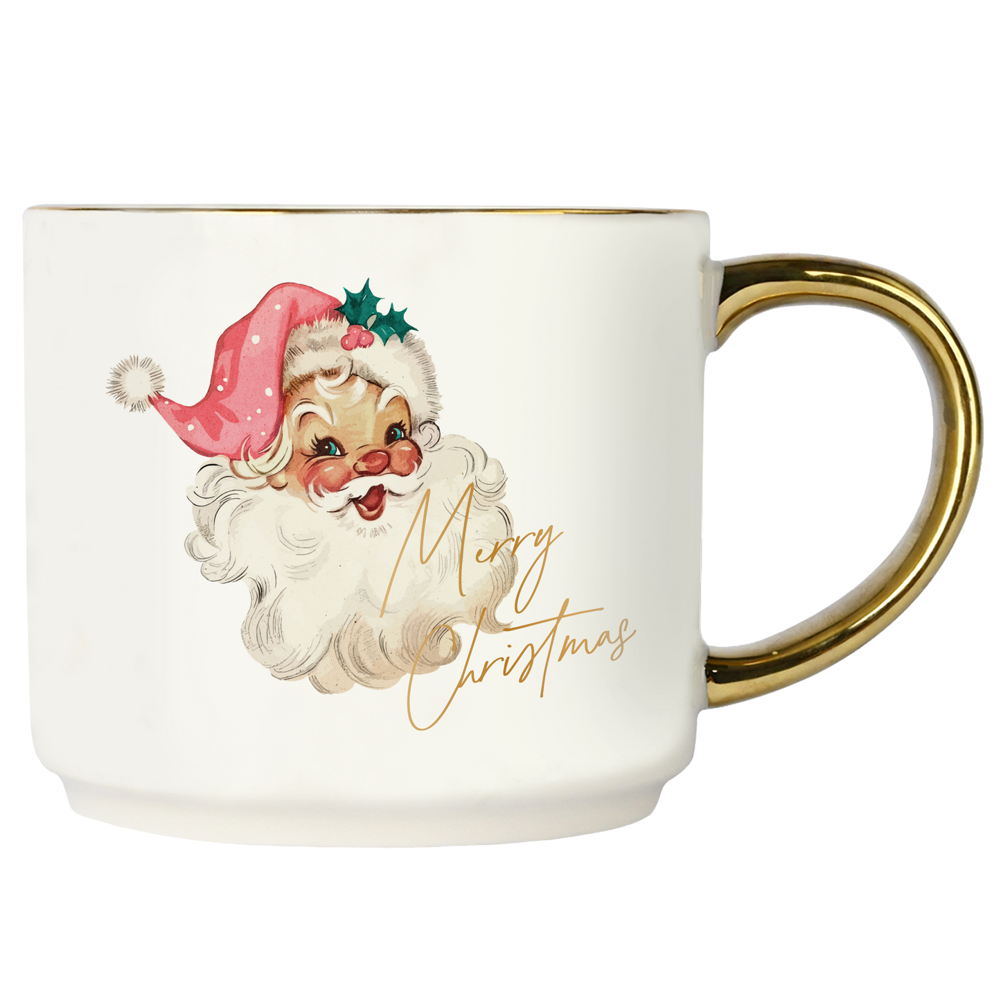 Vintage Santa 14oz. Gold Handle Coffee Mug