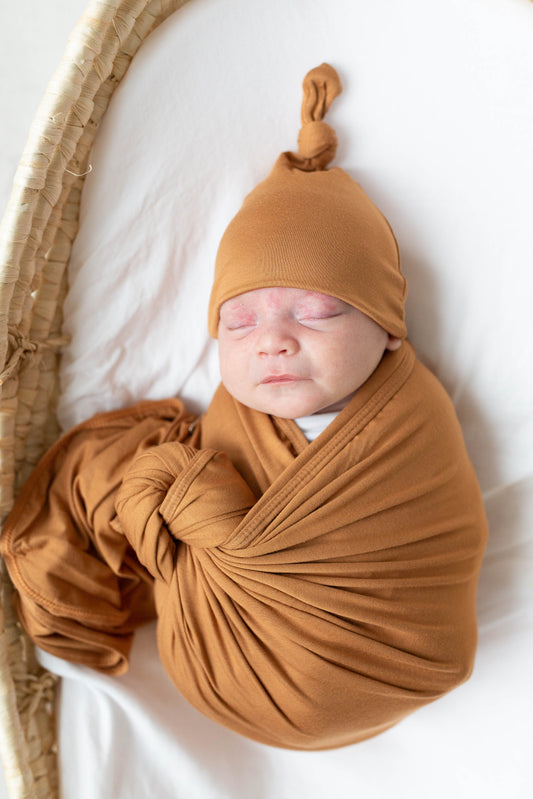Camel Brown Swaddle Blanket and Hat Set