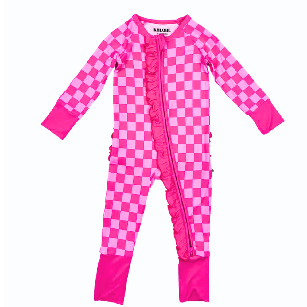 Pink Checkered Convertible Ruffle Zippy