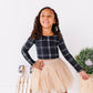 Black Plaid | CROPPED Bow Back Long Sleeve Top