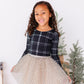 Black Plaid | CROPPED Bow Back Long Sleeve Top