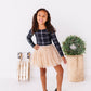 Black Plaid | CROPPED Bow Back Long Sleeve Top