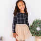 Black Plaid | CROPPED Bow Back Long Sleeve Top