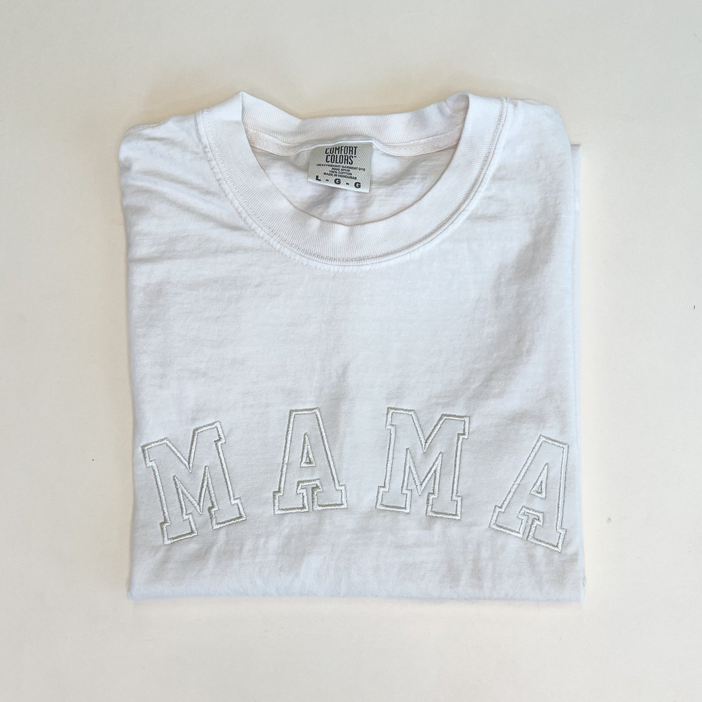 Neutral Mama Tee - Embroidered Varsity Design - Tonal