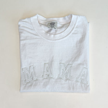 Neutral Mama Tee - Embroidered Varsity Design - Tonal